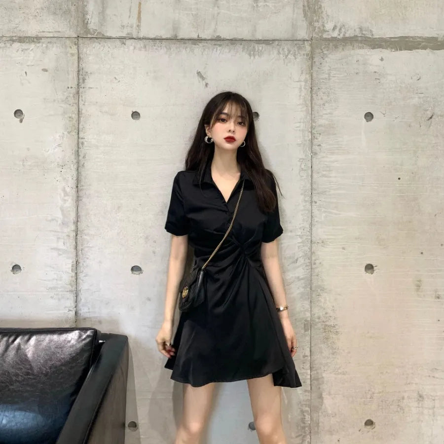 Minimal Gothic Wrap Dress with Japanese Streetwear Aesthetic