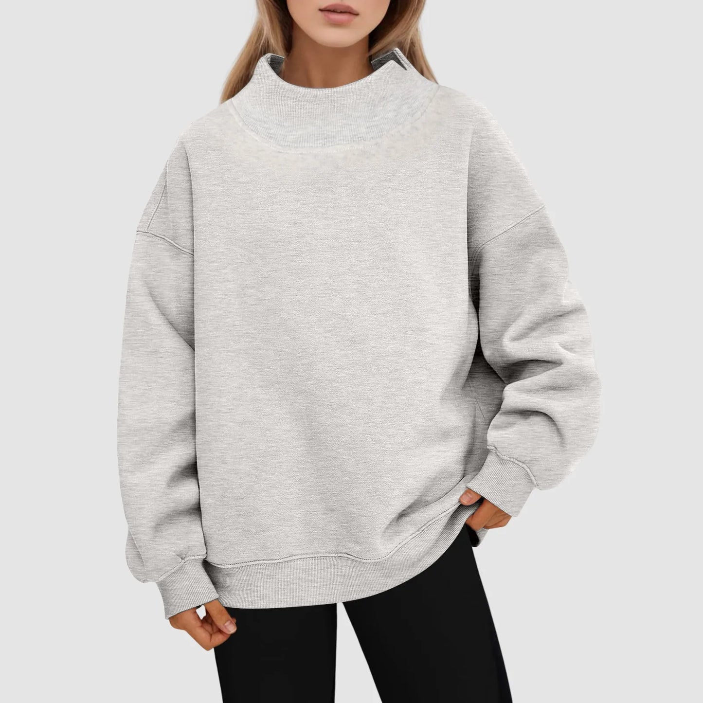 Women's Oversized Fleece Crew Neck Sweatshirt with Relaxed Fit for Everyday Comfort