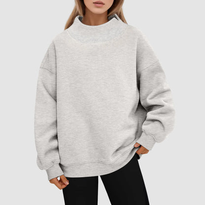 Women's Oversized Fleece Crew Neck Sweatshirt with Relaxed Fit for Everyday Comfort