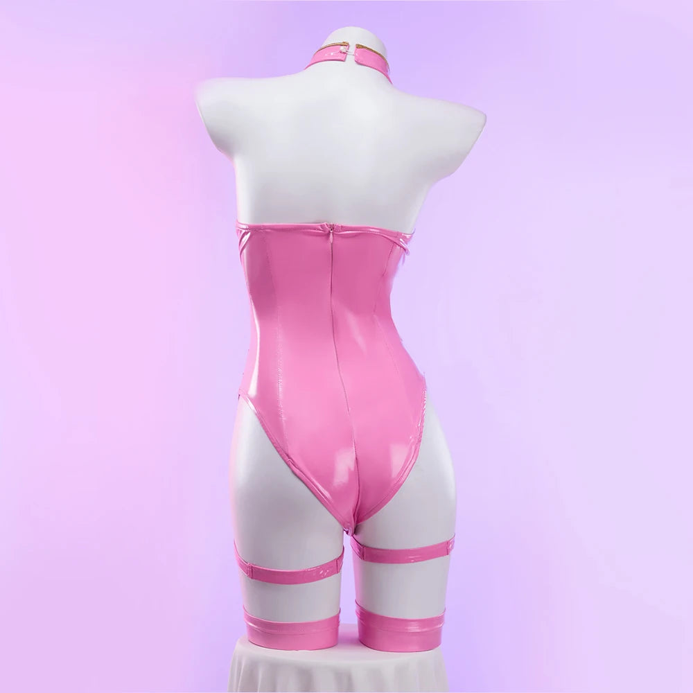 Women's Halter Cutout Bodysuit Set with Matching Gloves, Leg Bands and Coordinated Accessories