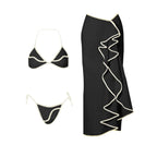 Cream and Black Contrast-Trim Triangle Bikini with Matching Maxi Skirt