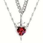 Dark Romantic Heart Pendant Necklace with Layered Chain Alternative Statement Design