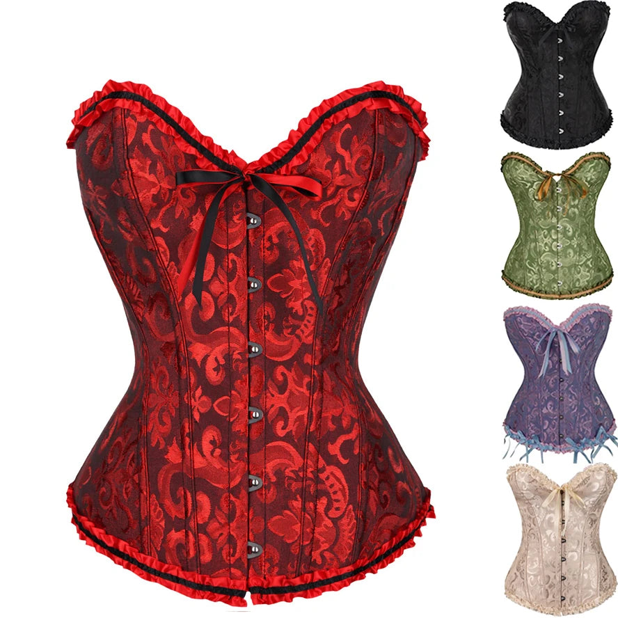 Floral Lace Overbust Corset with Structured Boning and Vintage-Inspired Styling