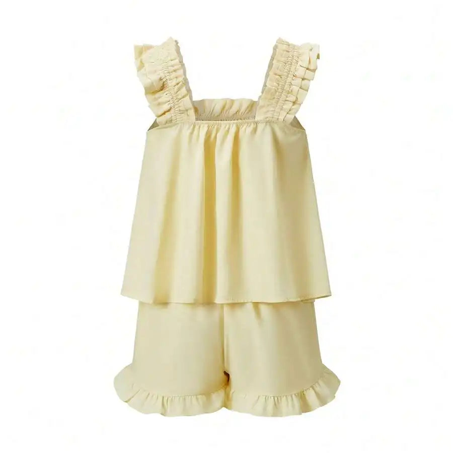 Ruffle Sleeve Tank Top and Shorts Summer Lounge Co-Ord Set for Women