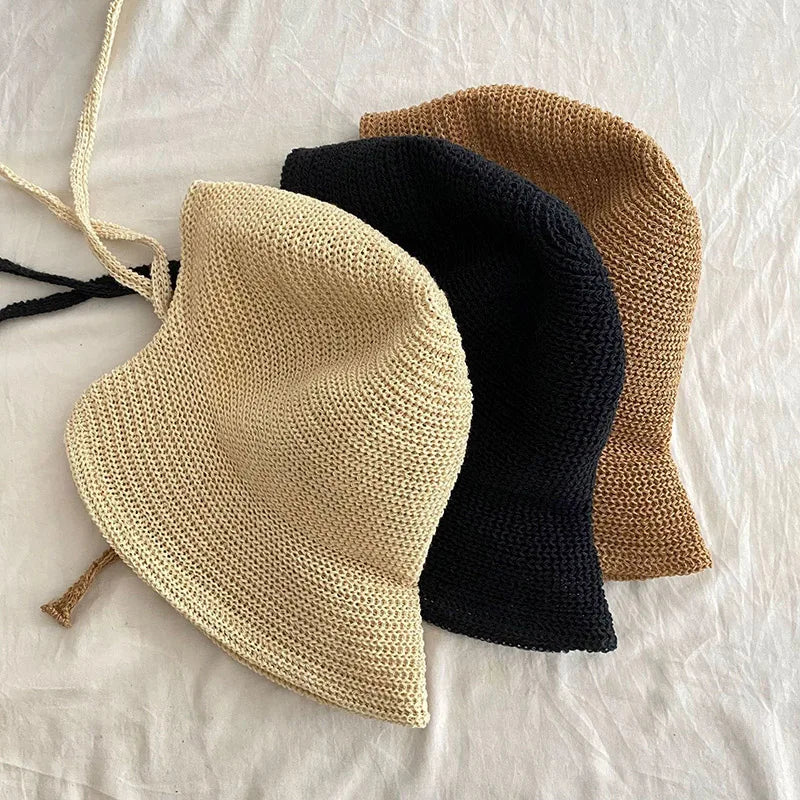 Wide Brim Straw Blend Sun Hat with Adjustable Chin Strap for Beach and Travel Wear