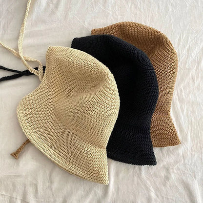 Wide Brim Straw Blend Sun Hat with Adjustable Chin Strap for Beach and Travel Wear