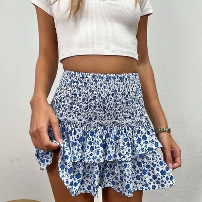 Tiered Ruffle Mini Skirt with Textured Pleated Streetwear Styling
