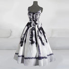 Halloween Skeleton Ribcage Print Flared Swing Dress with Waist Bow