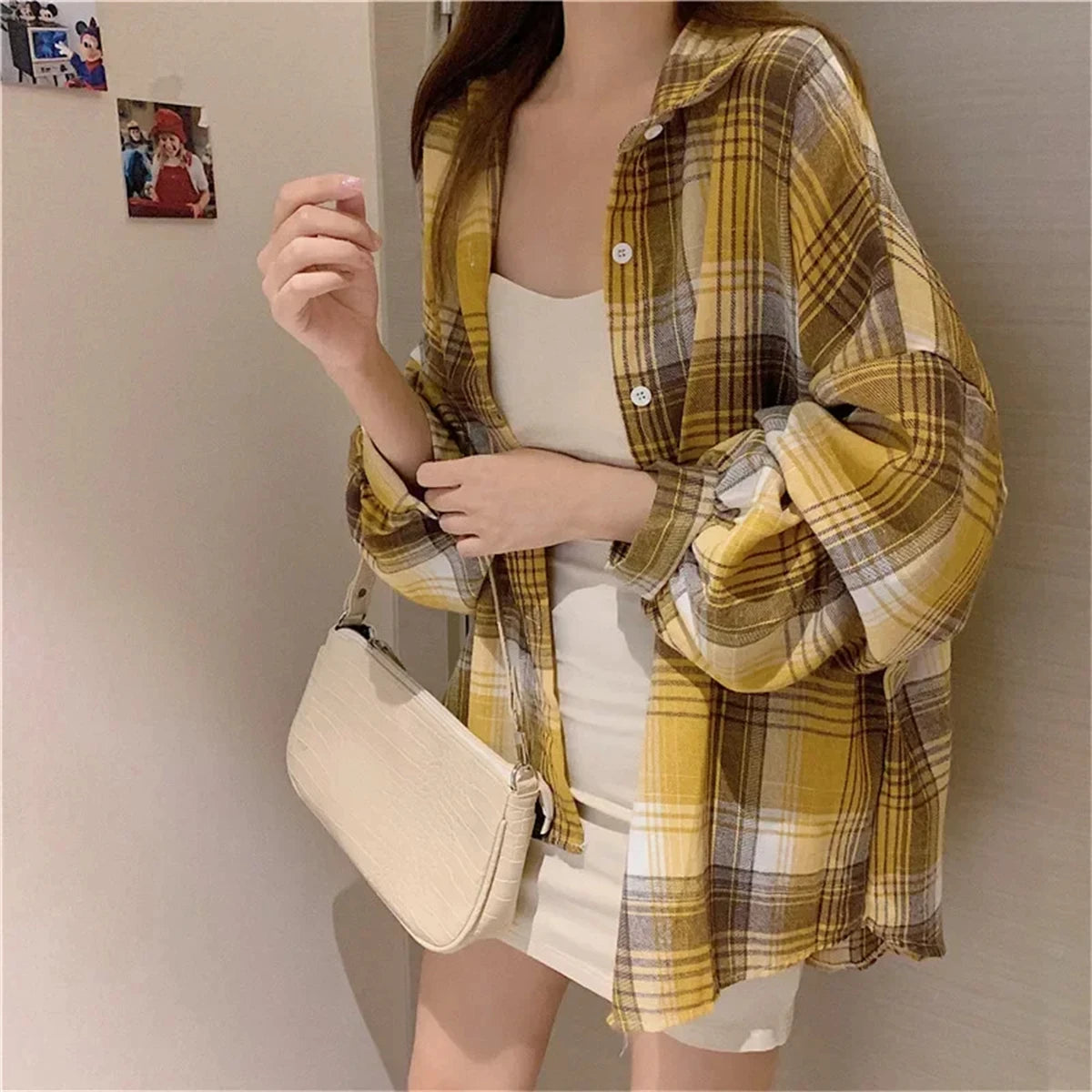 Oversized Heritage Plaid Long-Sleeve Button-Down Casual Shirt