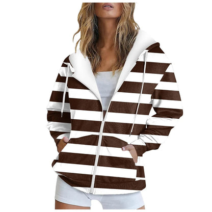 Classic Striped Zip-Up Hooded Sweatshirt with Relaxed Fit for Casual Everyday Streetwear