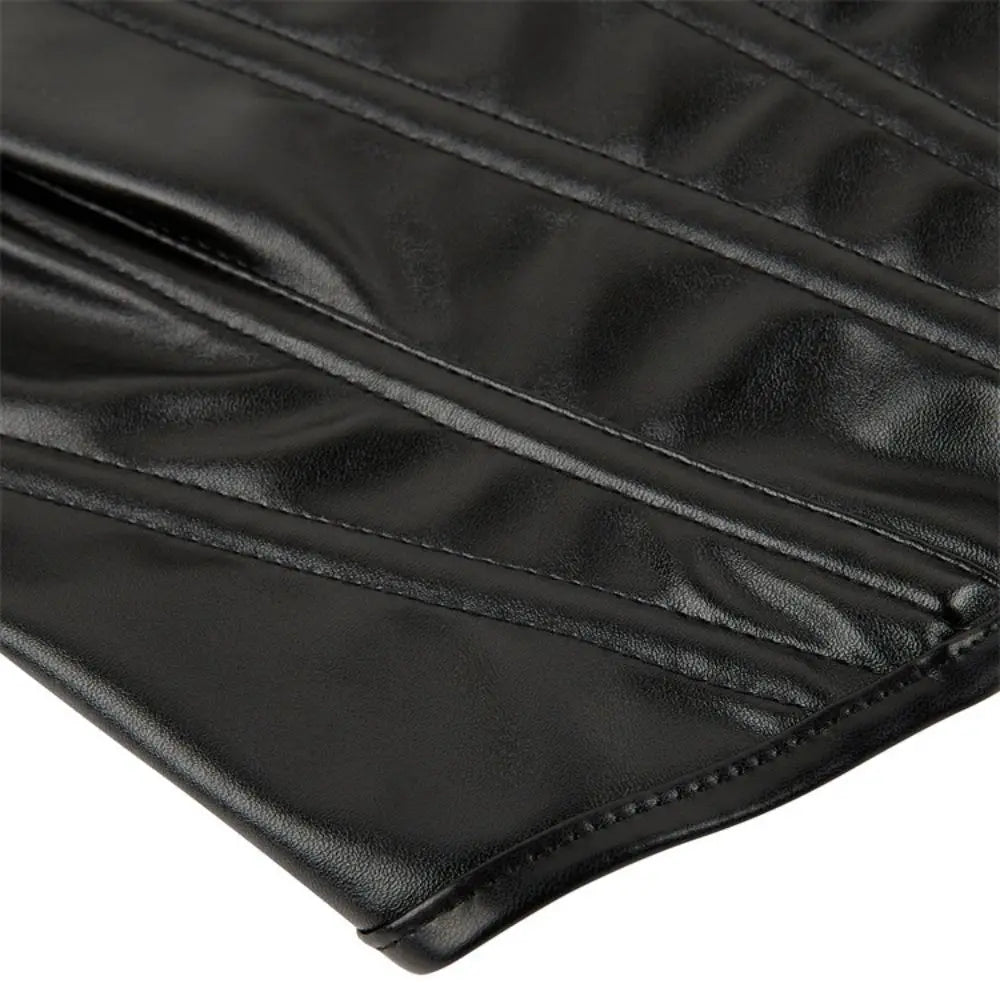 Strapless Faux Leather Corset Top with Structured Paneling and Sculpted Fit