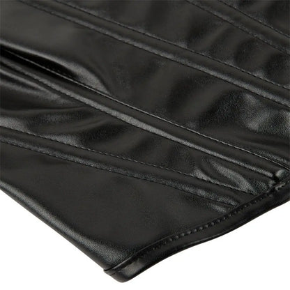 Strapless Faux Leather Corset Top with Structured Paneling and Sculpted Fit