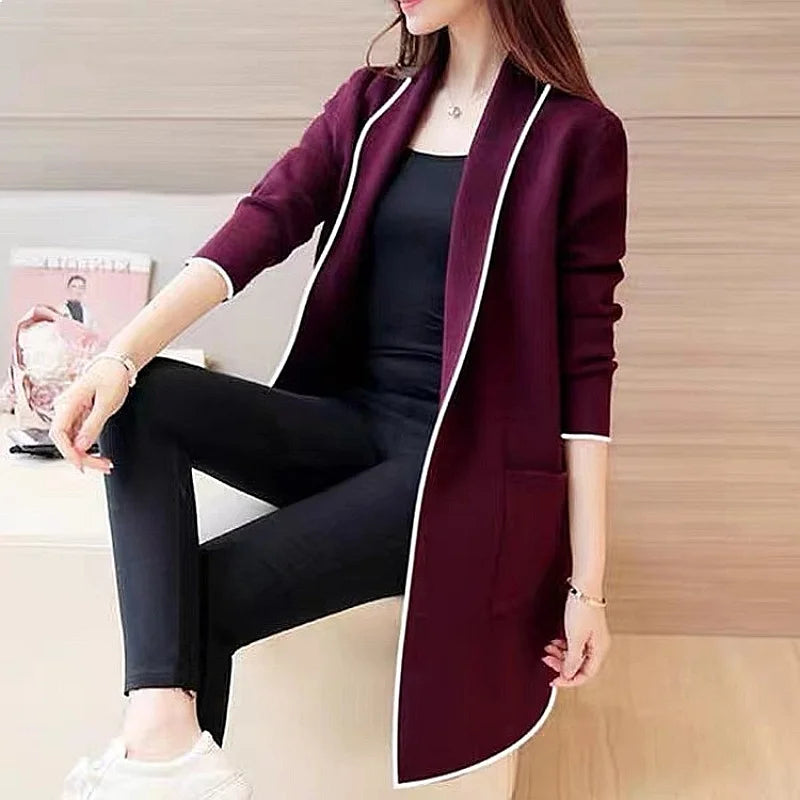 Women's Longline Open Front Cardigan Coat with Patchwork Design for Everyday Layering
