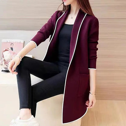 Women's Longline Open Front Cardigan Coat with Patchwork Design for Everyday Layering