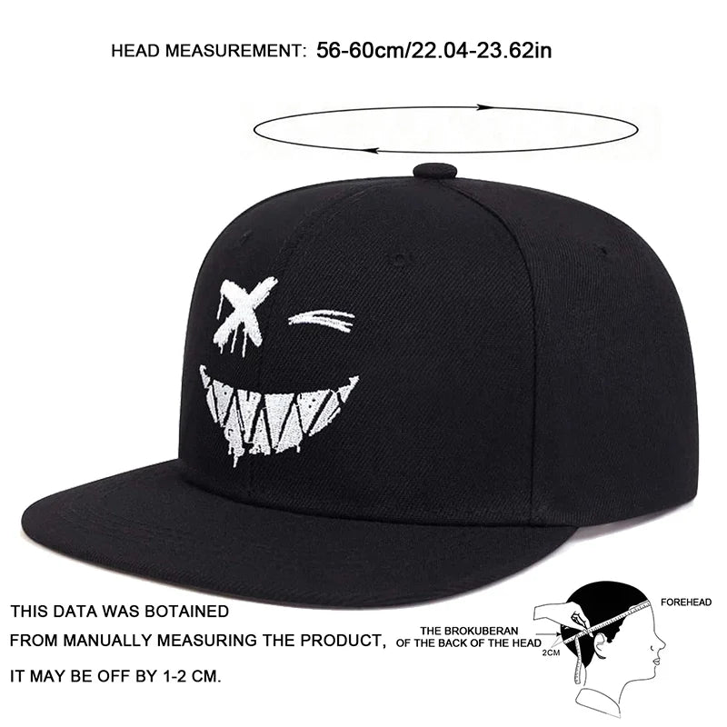 Graphic Embroidered Flat Brim Snapback Cap Adjustable Hip Hop Streetwear Fashion Hat