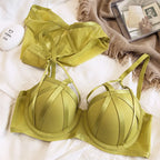 Chartreuse Strappy Cutout Underwire Bra and Sheer Mesh Panty Set
