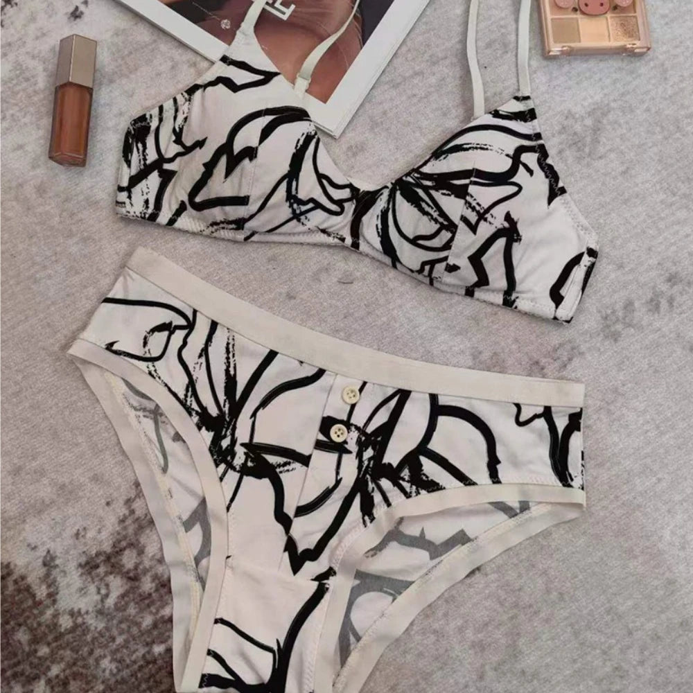 Playful Cherry Print Wire-Free Triangle Bralette and Panty Set