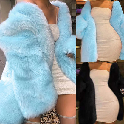 Women's Luxe Faux Fur Cropped Jacket Plush Winter Statement Streetwear Outerwear