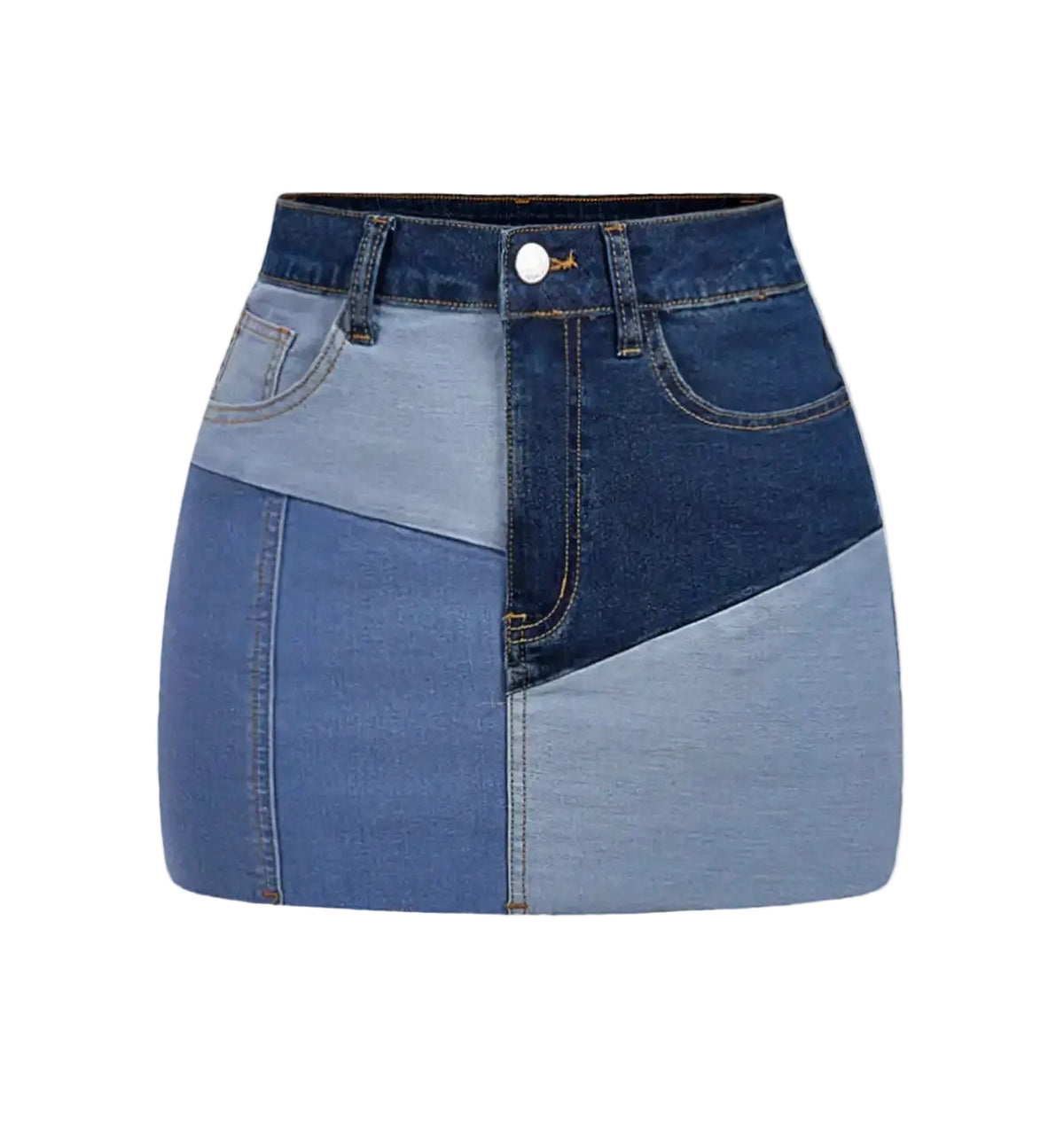 Patchwork Panel High Rise Denim Mini Skirt with Contrast Streetwear Design