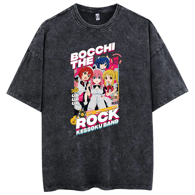 Kawaii Anime Goth Oversized Tee with Retro Manga Band Artwork