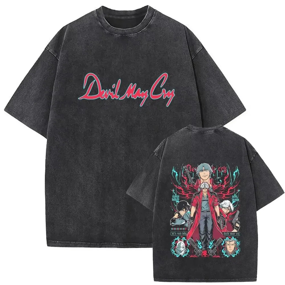 Neon Warrior Anime Oversized Vintage Washed Back Print Streetwear T-Shirt