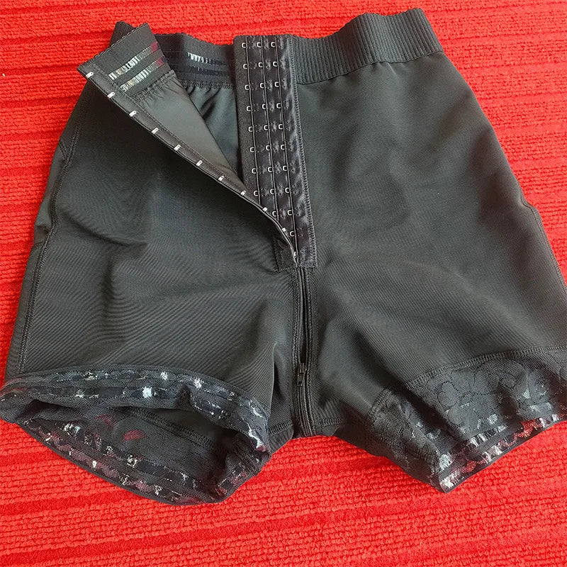 High-Waisted Structured Shaping Short with Front Hook Closure and Lace Hem