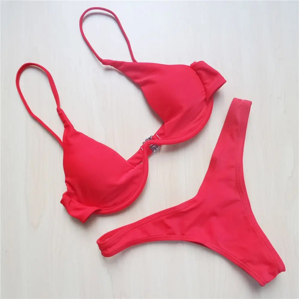 Vibrant Neon Green V-Bar Underwire Bikini with High-Cut Silhouette