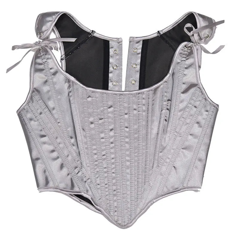 Elegant Beige Lace-Up Corset Top with Adjustable Tie-Shoulder Straps
