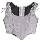 Elegant Beige Lace-Up Corset Top with Adjustable Tie-Shoulder Straps