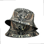 Vintage Graphic Print Bucket Hat Double Layer Casual Streetwear Fisherman Outdoor Cap
