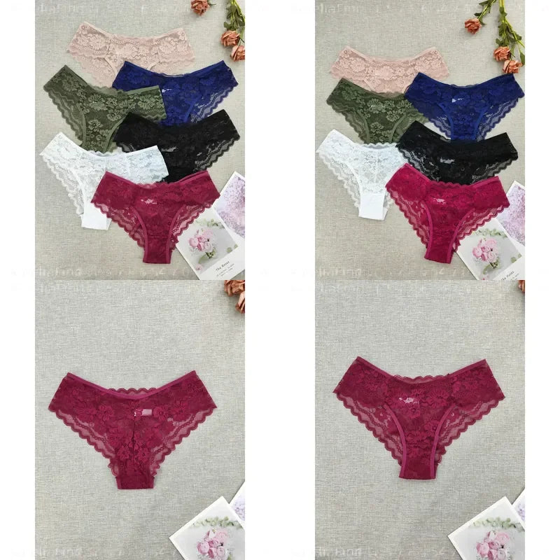 6-Piece Women’s Sheer Lace-Style Bikini Briefs Set with Solid Colors, Floral-Inspired Texture and Delicate Feminine Finish