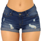 Women's High Waist Cotton Denim Shorts with Distressed Details and Classic Everyday Fit