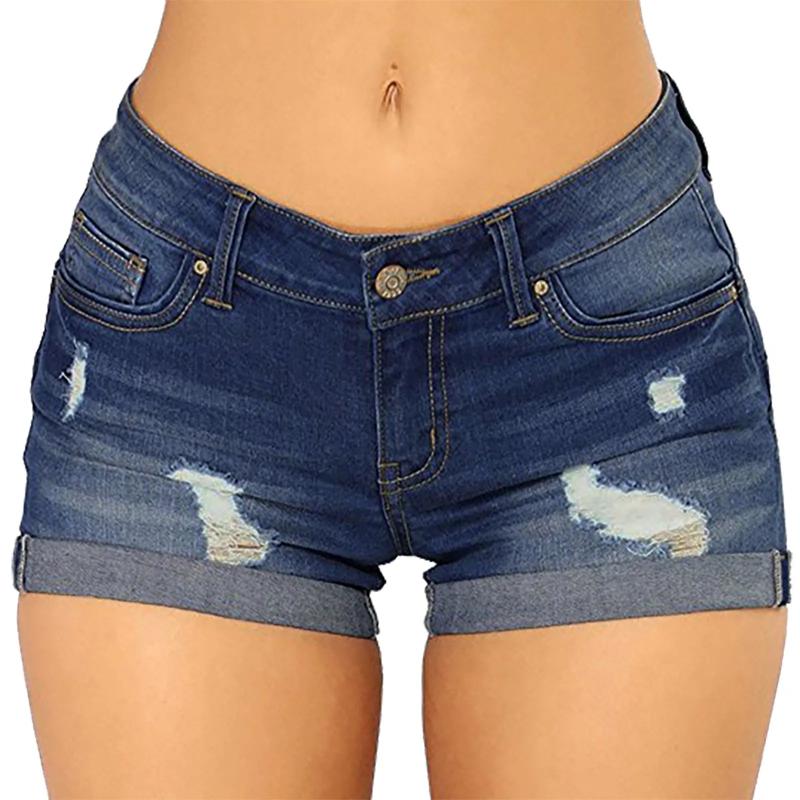 Women's High Waist Cotton Denim Shorts with Distressed Details and Classic Everyday Fit