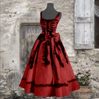 Halloween Skeleton Ribcage Print Flared Swing Dress with Waist Bow