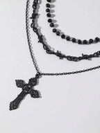 Layered Cross Pendant Necklace Set for Gothic Punk and Alternative Streetwear Fashion Styling