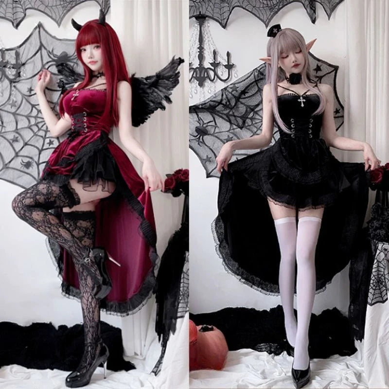 Dark Gothic Corset Dress with Dramatic Cape Alternative Fashion Styling