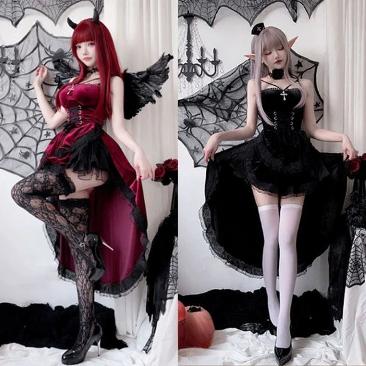 Dark Gothic Corset Dress with Dramatic Cape Alternative Fashion Styling