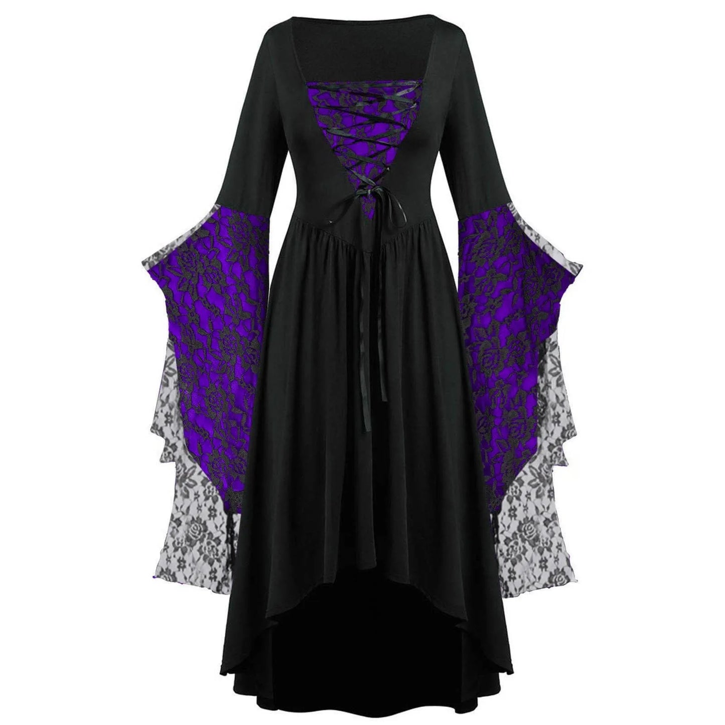 Dark Fantasy Gothic Cape Sleeve Dress with Lace Accents