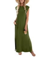 Loose Fit Sleeveless Floral Maxi Dress with Pockets for Casual Styling