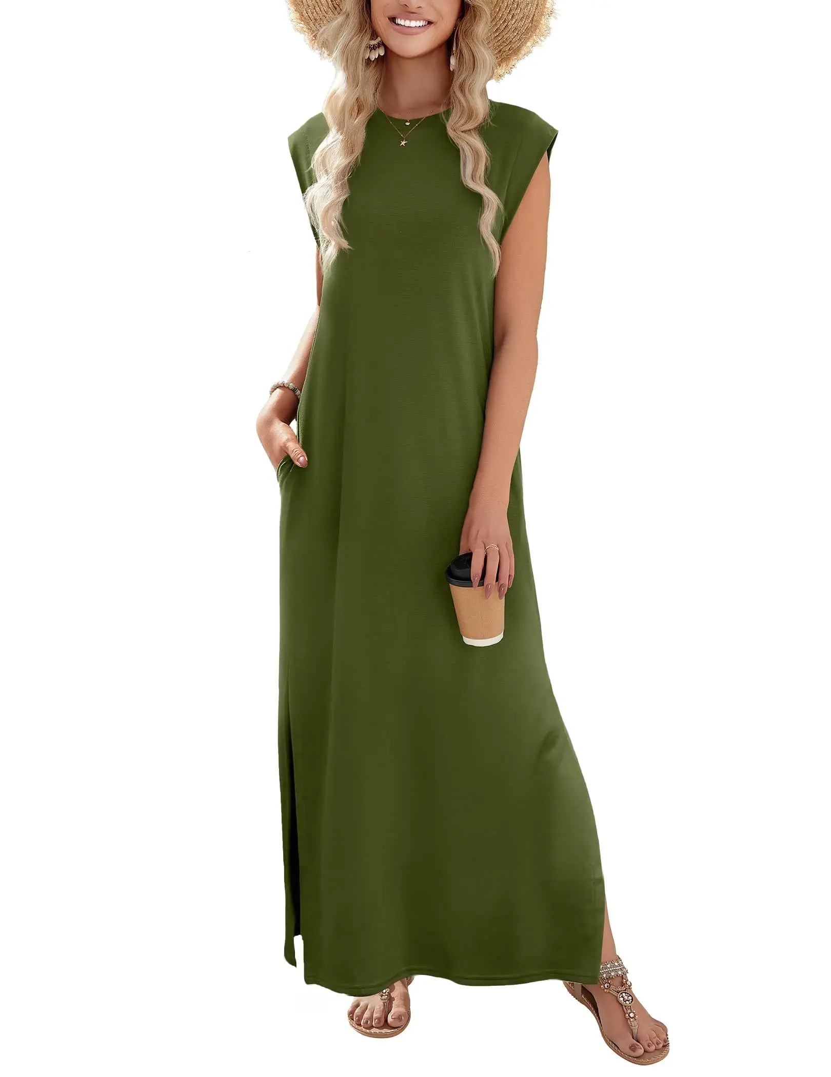 Loose Fit Sleeveless Floral Maxi Dress with Pockets for Casual Styling