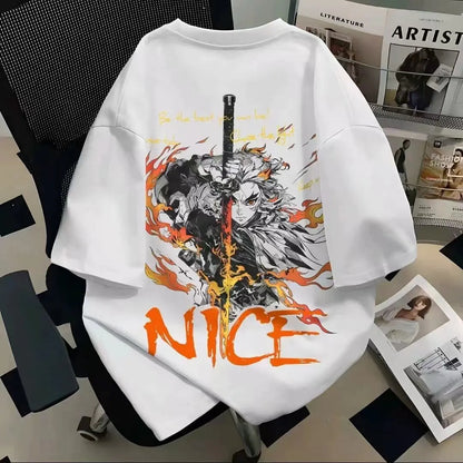 Inferno Blade Anime Graphic Oversized Cotton Casual Streetwear T-Shirt