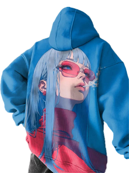 Oversized Anime Streetwear Hoodie with Retro Manga Fashion Artwork