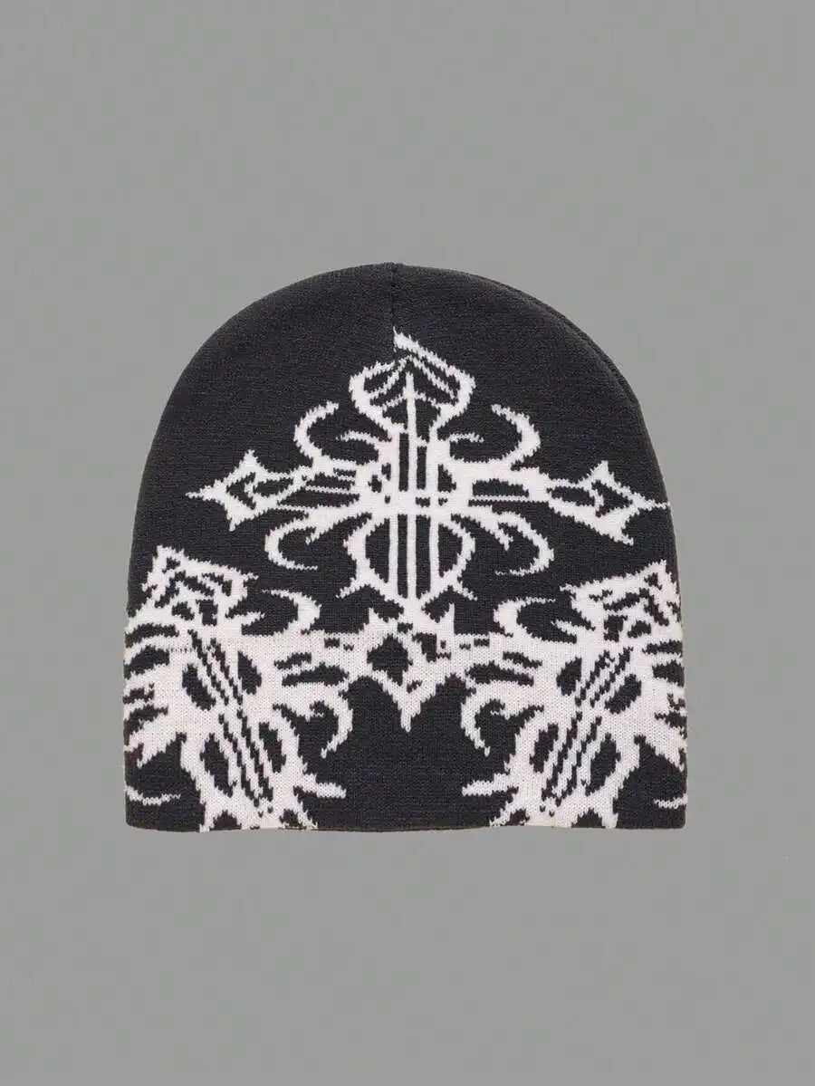 Modern Geometric Pattern Acrylic Knit Beanie for Everyday Streetwear and Casual Cold Weather Style