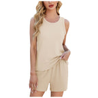Ribbed Sleeveless Top and Drawstring Shorts Casual Co-Ord Set