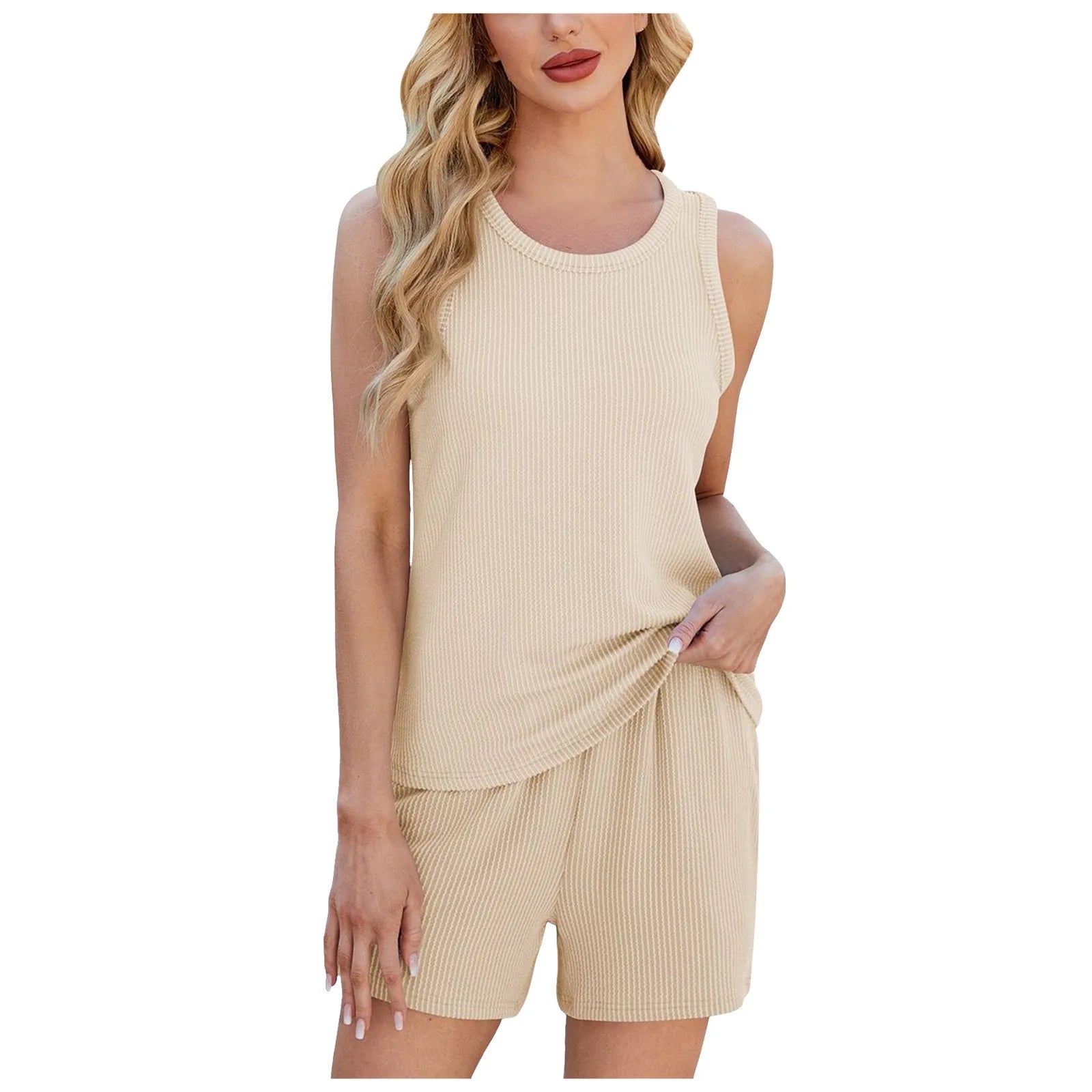Ribbed Sleeveless Top and Drawstring Shorts Casual Co-Ord Set