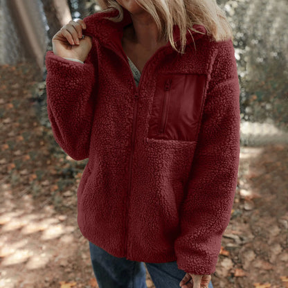 Women's Plush Teddy Fleece Zip Jacket with Relaxed Hooded Everyday Comfort Style