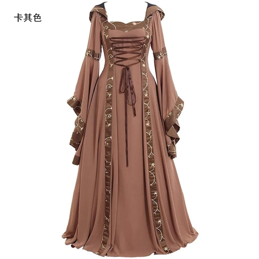 Vintage Inspired Lace-Up Gothic Princess Gown with Dramatic Sleeves