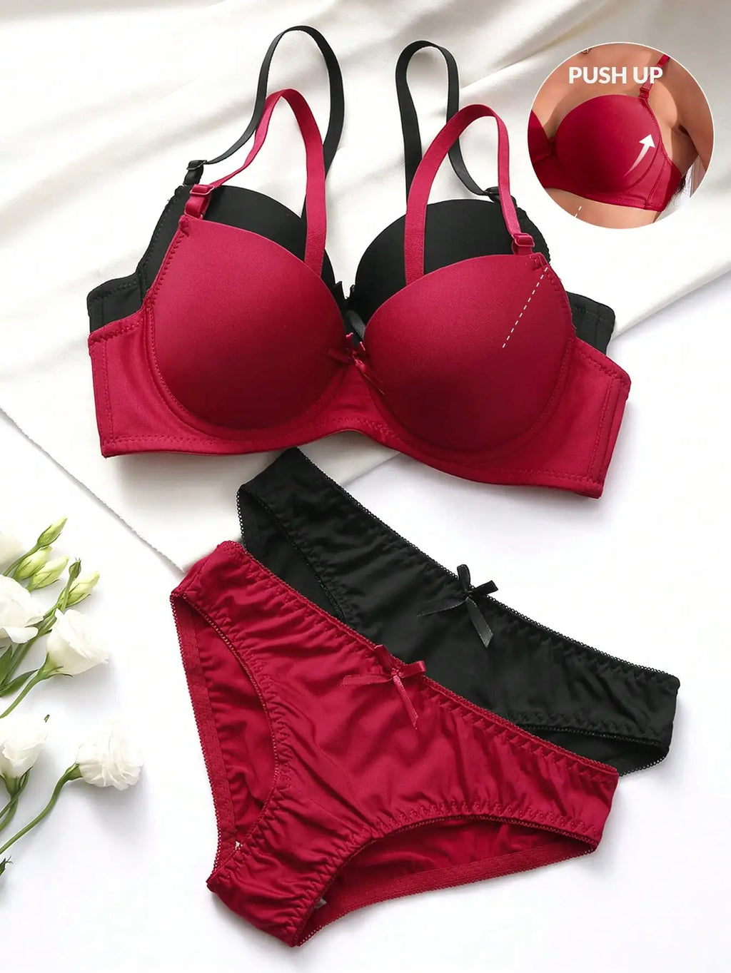 Classic Smooth Contour Push-Up Bra and Panty Set with Contrasting Trim