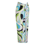 Retro Swirl Print Bandeau Swim Set with Matching Cascading Sarong
