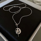 Celestial Crescent Moon and Star Pendant Necklace for Alternative Fashion